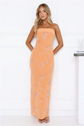 Downtown Glow Sequin Strapless Maxi Dress Orange