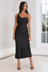 Silky Touch Satin Midi Dress Black