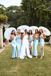The Opal One Shoulder Satin Maxi Dress Blue