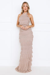 Bedazzled Babe Halter Maxi Dress Champagne