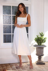 Summertime Romance Linen Midi Dress White